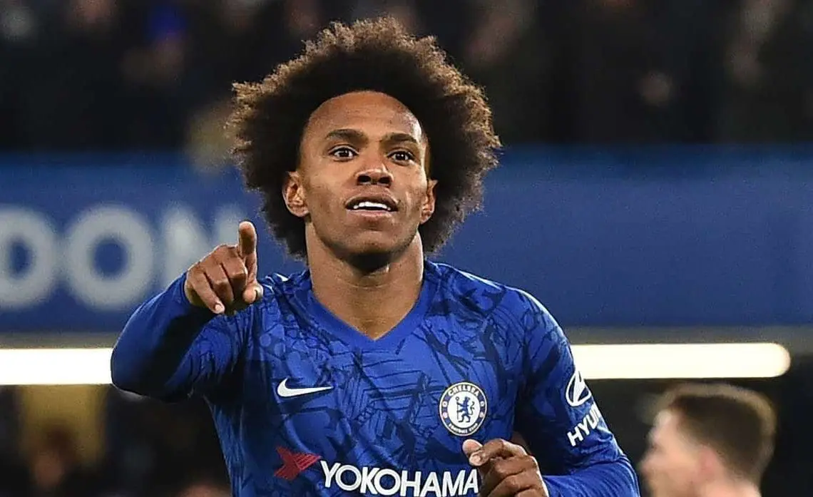 Chelsea's Brazilian midfielder Willian celebrates scoring the opening goalduring the English FA Cup fifth round football match between Chelsea and Liverpool at Stamford Bridge in London on March 3, 2020.  - RESTRICTED TO EDITORIAL USE. No use with unauthorized audio, video, data, fixture lists, club/league logos or 'live' services. Online in-match use limited to 120 images. An additional 40 images may be used in extra time. No video emulation. Social media in-match use limited to 120 images. An additional 40 images may be used in extra time. No use in betting publications, games or single club/league/player publications.
 / AFP / Glyn KIRK                   / RESTRICTED TO EDITORIAL USE. No use with unauthorized audio, video, data, fixture lists, club/league logos or 'live' services. Online in-match use limited to 120 images. An additional 40 images may be used in extra time. No video emulation. Social media in-match use limited to 120 images. An additional 40 images may be used in extra time. No use in betting publications, games or single club/league/player publications.